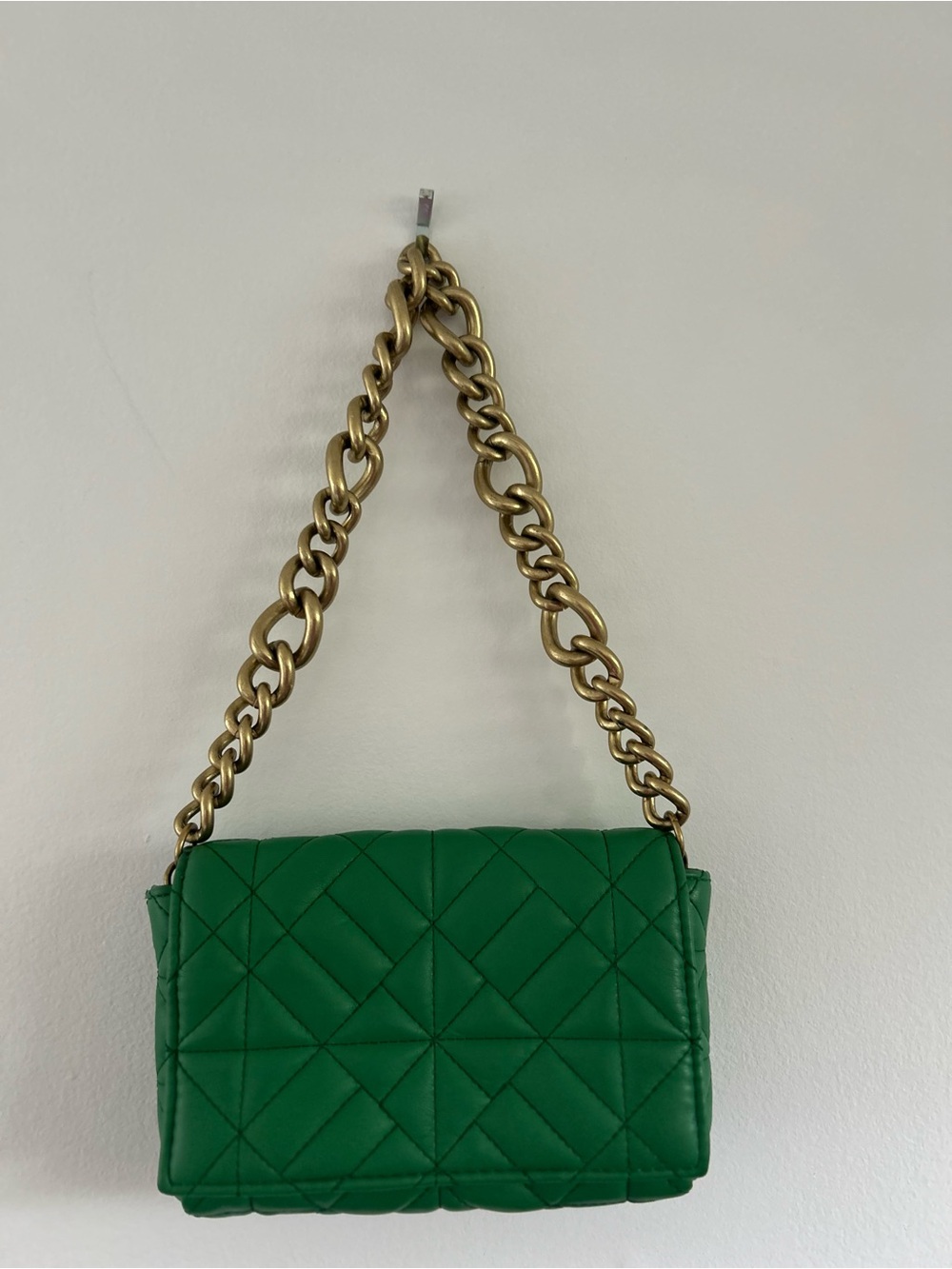 Zara Emerald Quilted Shoulder Bag with Gold Chain